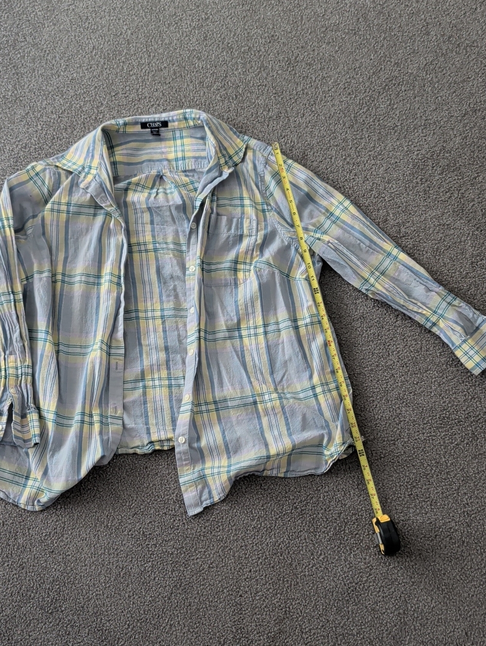 Chaps Light Blue and Yellow Plaid Button-Front Shirt Jacket